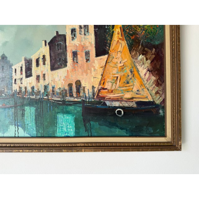 Large Vintage Marcello Classic Grand Canal Venice Landscape Oil Painting, Framed For Sale In Miami - Image 6 of 11