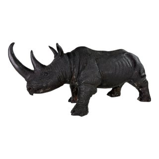 Mid-Century Vintage Large Bronze Rhino Sculpture For Sale