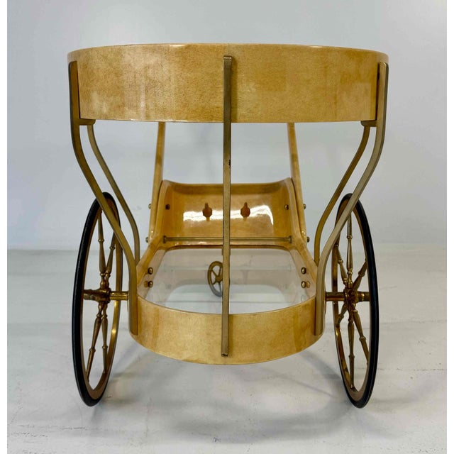 Vintage Italian Bar Cart in Parchment and Brass by Aldo Tura, 1960s For Sale - Image 3 of 9