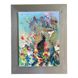 Abstract Floral Oil Painting, Impressionism, by Van Ness, Framed For Sale