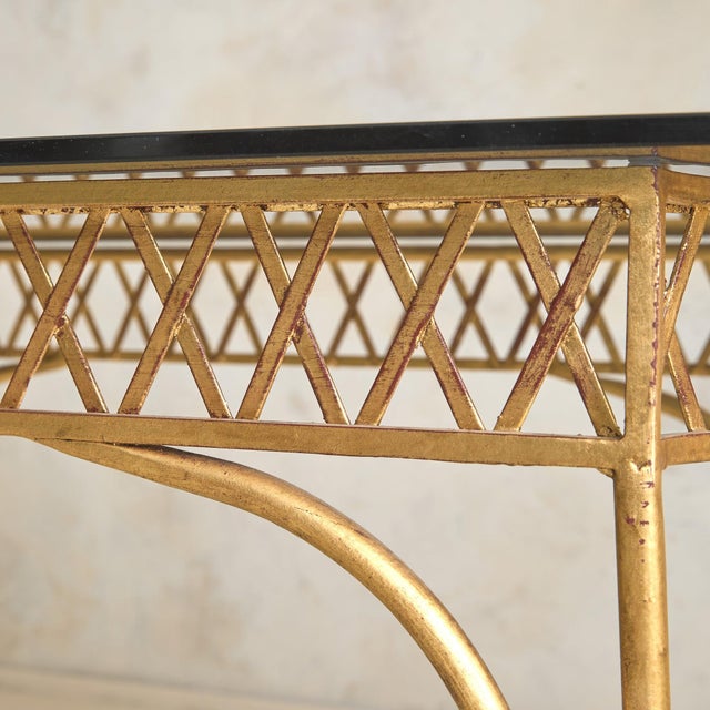 Modern Vintage Italian Gilt Bronze Desk or Dining Table with Smoked Glass Top For Sale - Image 3 of 11