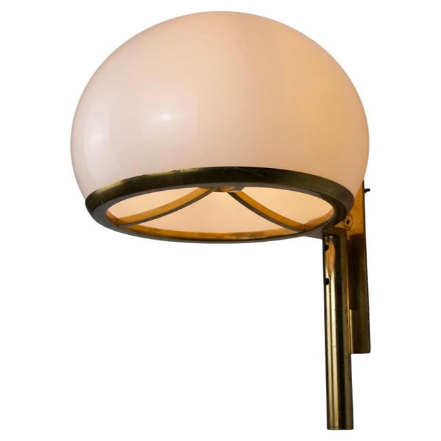 Italian Brass Wall Lamp with Opaline Acrylic Glass Dome attributed to Arteluce, 1970s For Sale - Image 18 of 18