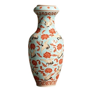 Chinese Ceramic Vase,Kangxi Marked Famille Rose Porcelain Vase Hand Painted Cranes and Flowers Pattern For Sale