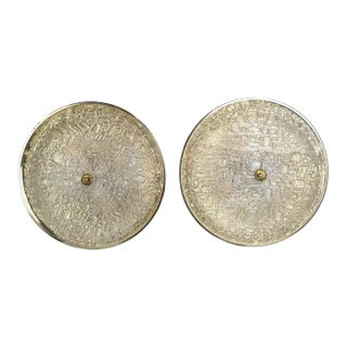 French Round Disk Wall Sconces or Ceiling Lights - A Pair For Sale
