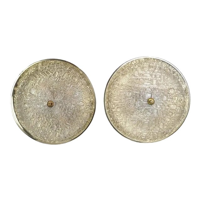 French Round Disk Wall Sconces or Ceiling Lights - A Pair For Sale