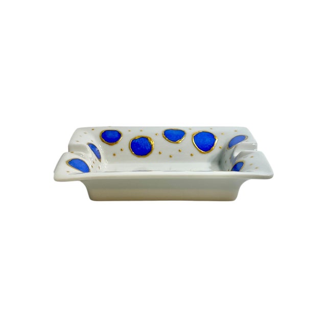 Pop Art Vintage French Blue Polka Dot Ceramic Ashtray Catchall For Sale - Image 3 of 5
