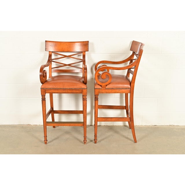Baker Furniture English Regency Carved Walnut Bar Stools, Set of Four For Sale - Image 12 of 15