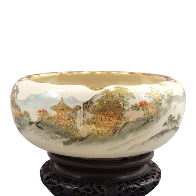 Meiji Japanese Satsuma Centrepiece Bowl by Master Shizan For Sale - Image 4 of 14