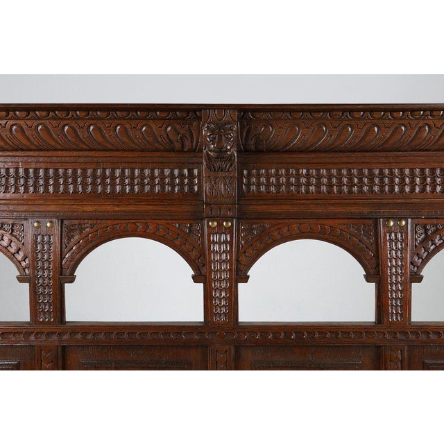 18th Century Antique Gothic French Oak Carved High Back Panel Bench, 1700s For Sale - Image 5 of 16