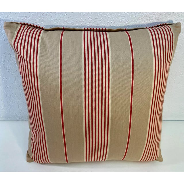 Red Square Red Stripe Pillow, Made in U K For Sale - Image 8 of 9