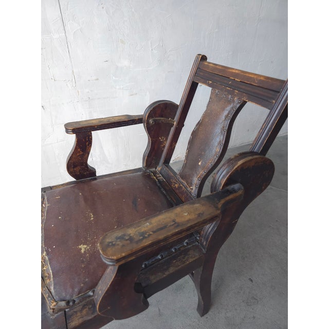 Brown Antique 1900s Edwardian Adjustable Barber's Chair For Sale - Image 8 of 12