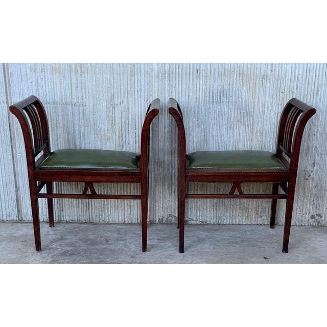 Mid 20th Century Set of Four Art Deco Stools in Walnut with Arms and Seat Leather For Sale - Image 9 of 18