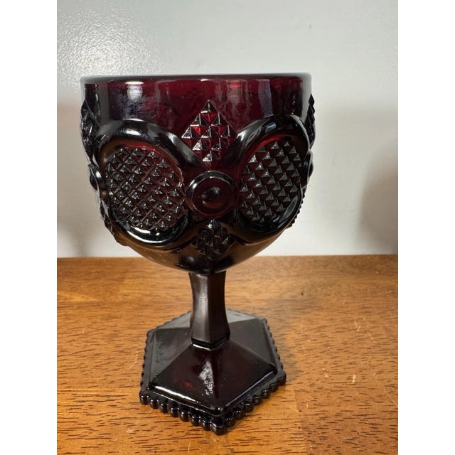 Vintage Ruby Red Pressed Glass Goblets Diamond Pattern Pedestal Stemwar - Set of 3 For Sale - Image 13 of 18
