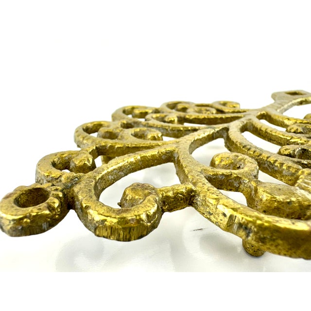 Vintage Rustic Cast Brass Tree Trivet For Sale - Image 4 of 10