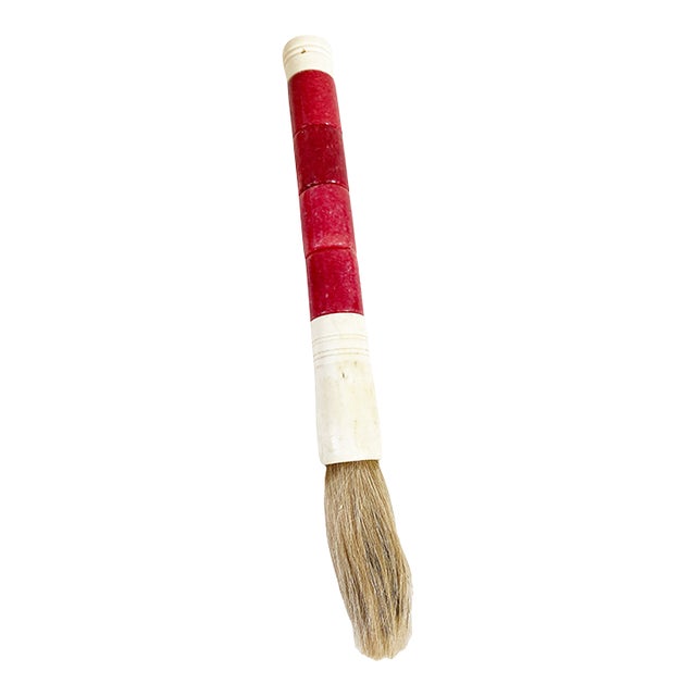 Chinoiserie Soapstone and Bone Calligraphy Brush 13.5" H For Sale