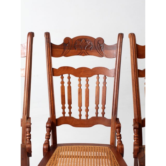 Antique Eastlake Revival Cane Seat Dining Chairs Set of 3 For Sale - Image 4 of 16