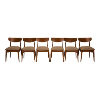 1960s Mid-Century Newly Upholstered Walnut Dining Chairs- Set of 6 For Sale