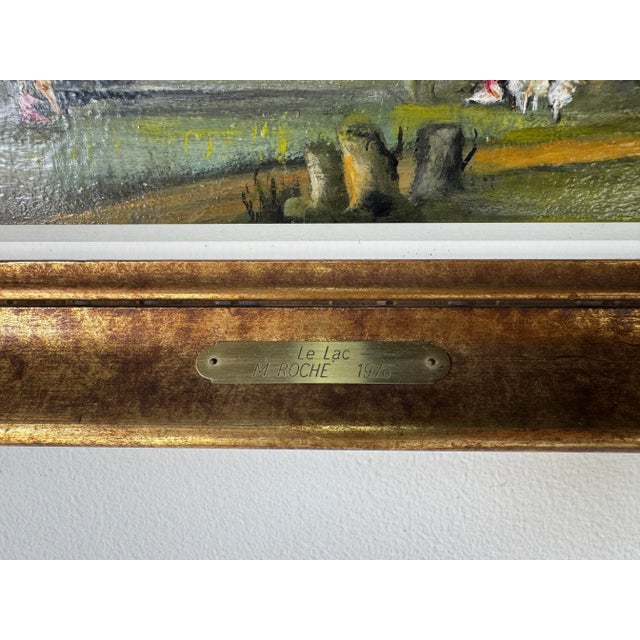 1976 French “Le Lac” Impressionist Landscape Oil on Canvas Painting by M. Roche, Framed/ Sold For Sale - Image 10 of 12