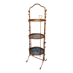 1950s Italian Gold Gilt Étagère Three-Tiers Foldable Serving Tray Table