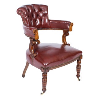 19th Century Victorian Oak Leather Desk Chair For Sale