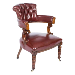 19th Century Victorian Oak Leather Desk Chair