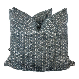 Fermoie "Quantock" in Blue Linen 22" Pillows-A Pair For Sale