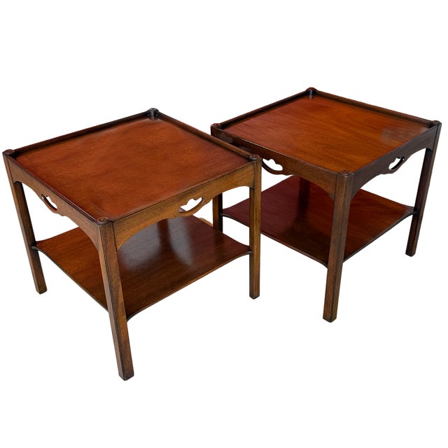 1960s 1960's Mid Century Kittinger Walnut Two-Tier Side Tables - A Pair For Sale - Image 5 of 13