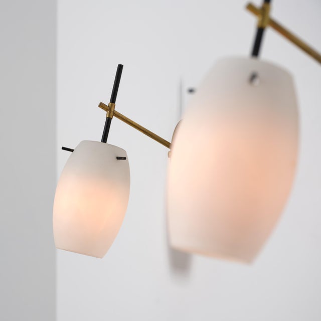 1950s Mid-Century Italian Wall Sconces in Brass, Black Lacquer and Opaline Glass, 1950s, Set of 2 For Sale - Image 5 of 11