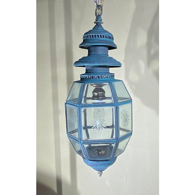 Antique English Solid Brass & Glass Starburst Hanging Lantern - Pendant For Sale - Image 10 of 15