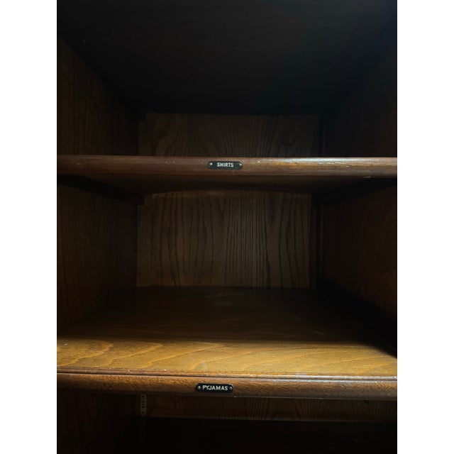 Early 20th Century Antique Tiger Oak Linen Wardrobe Armoire, With Key and Hooks. 1900's For Sale - Image 5 of 12