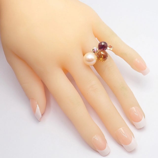 Contemporary Chanel Mademoiselle Rose Gold Diamond Amethyst Citrine Ring, Size 5.75 For Sale - Image 3 of 11