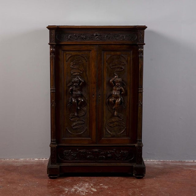 Carved secretaire sideboard with drawers measures 99 x 60 x h 151 category sideboard style 1880 dimensions: height 151 cm...