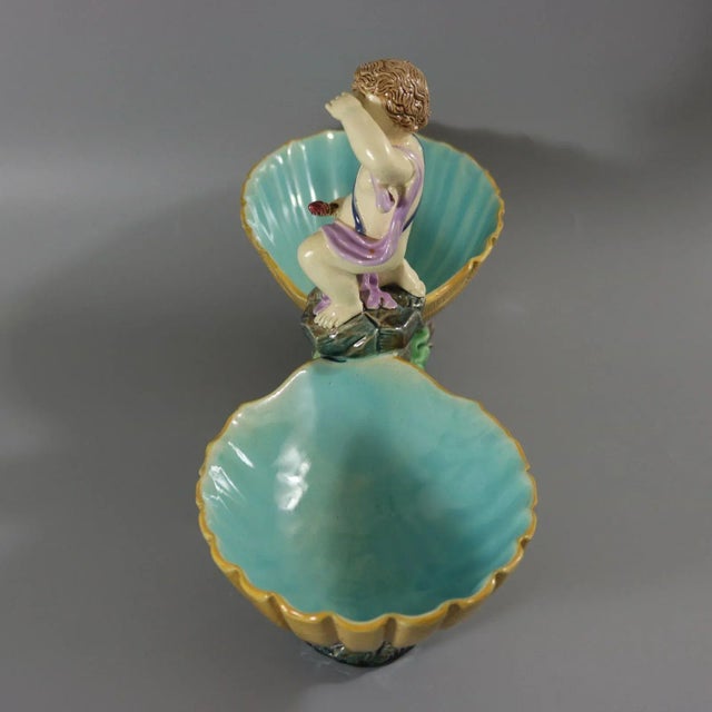 Victorian Holdcroft Majolica Putto and Shells Dish For Sale - Image 3 of 12