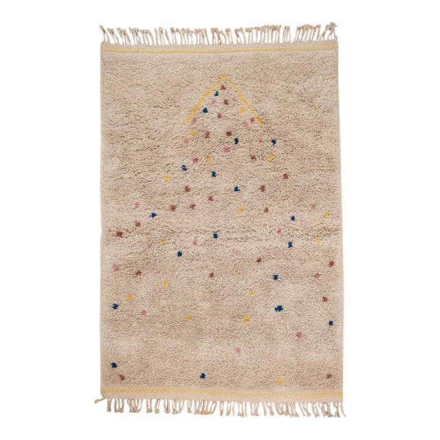 Beige Handmade Moroccan Wool Rug With Multicolor Confetti Polka Dots 8x10 Ft For Sale