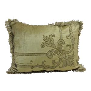 Antique Silk Velvet Olive Green Applique Decorative Bolster Pillow