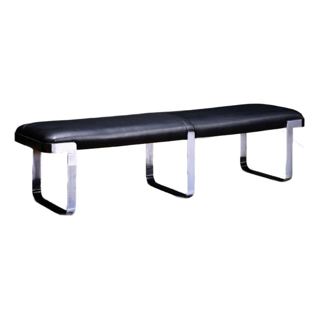 Modernist Leather Bench, 1970s For Sale