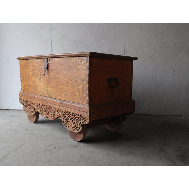 This massive 19th century, antique wheeled dowry chest is stunning. Constructed of solid teak and measuring just over 5ft...