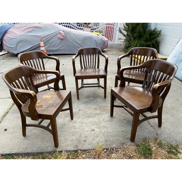 1930s Antique Walnut Court Lawyers Desk Chairs Need Restoring Good Bones For Sale - Image 5 of 12