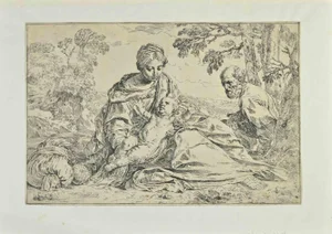 Simome Cantarini, Rest on the Flight Into Egypt, Etching, 1640s