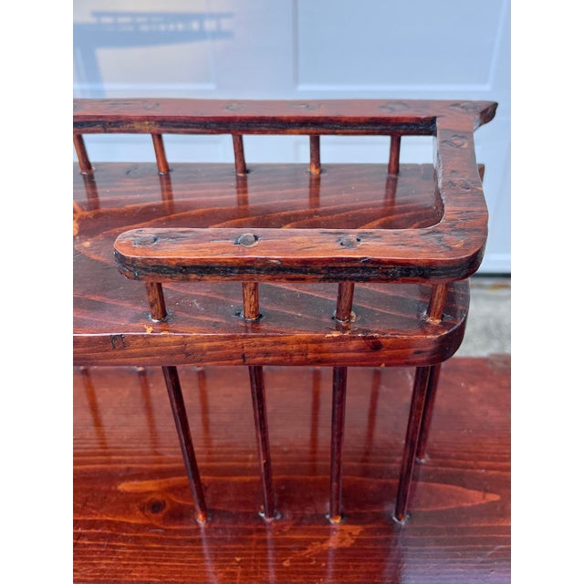 Mid 20th Century Vintage Folk Art Five Tiered Wood Shelf With Gallery Railing For Sale - Image 5 of 8