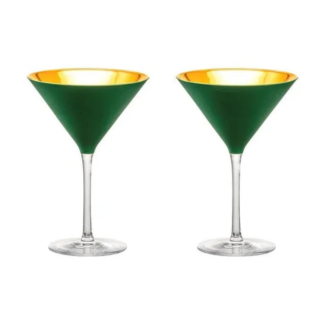 Modern Nicolette Mayer Oro 24k Crystal Martini Glass, Emerald Green, Set of 2 Glasses in Gift Tube For Sale - Image 3 of 3