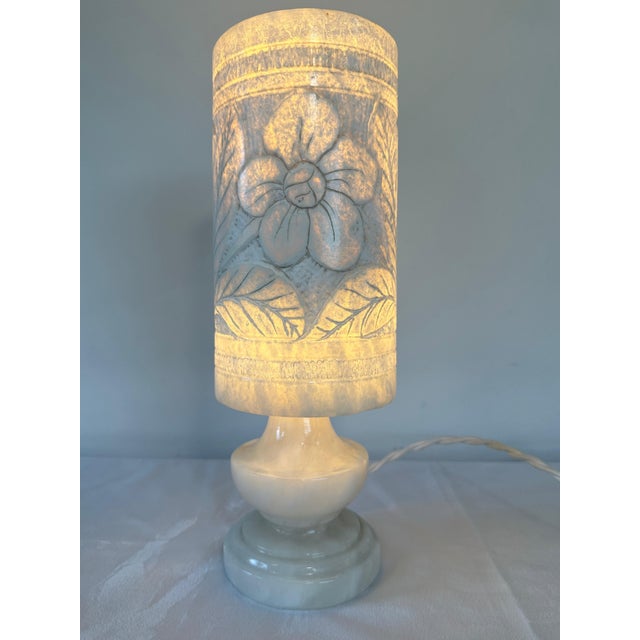 1940s Art Deco Hand Carved French Alabaster Table Lamp For Sale - Image 12 of 12