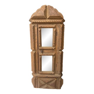 1910s Hanging Antique Tramp Art Cupboard For Sale