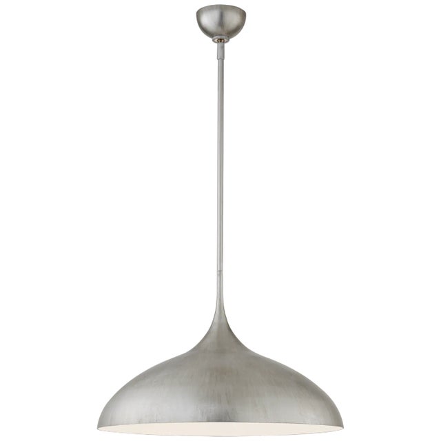 Agnes Large Pendant in Burnished Silver Leaf with White Interior Designer: AERIN Fixture Height: 13.5" Min. Custom Height:...