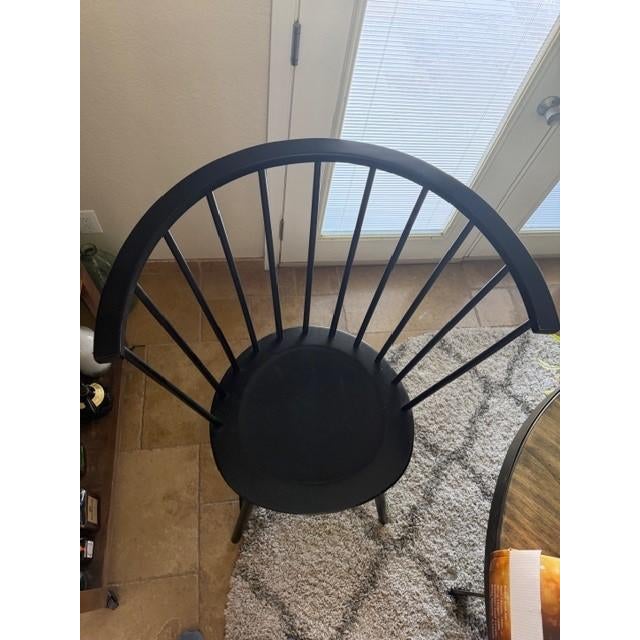 2010s Eight Solid Hardwood Windsor High-Backed Black Dining Chairs Designed by Paola Navone for Crate & Barrel For Sale - Image 5 of 7