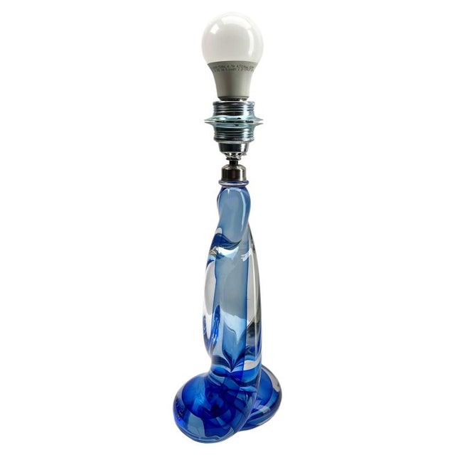 Twisted Cobalt Sommerso Crystal Table Lamp from Val Saint Lambert, 1953 For Sale - Image 6 of 10