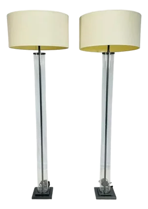 Pair of Aged Brass & Glass Cylinder Floor Lamps by Restoration Hardware