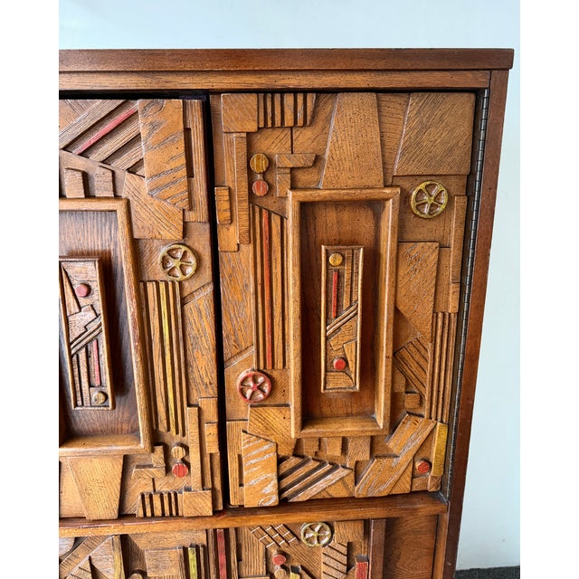 Wood Mid-Century Modern Brutalist Wood Sculpture Cabinet by Lane. Usa, 1970s For Sale - Image 7 of 15