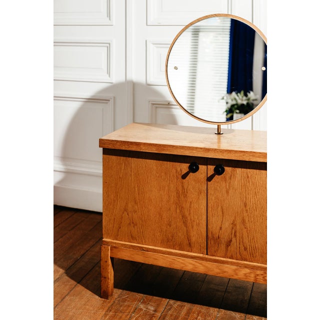 Vintage Oak Sideboard with Circular Mirror, 1960s For Sale - Image 12 of 12