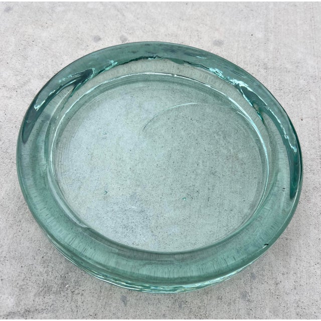 Mid-Century Modern Vintage 8.6" Chunky Hand-Blown Recycled Green Glass Catchall Bowl /Tray For Sale - Image 3 of 6